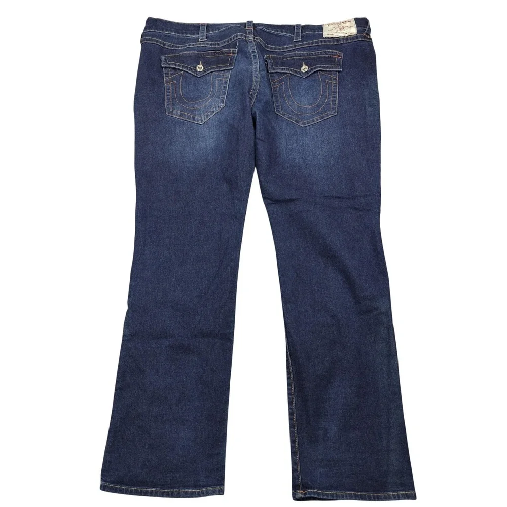 True Religion Ricky Jeans Mens 46x34 Blue Wash Relaxed Straight Stretch Denim